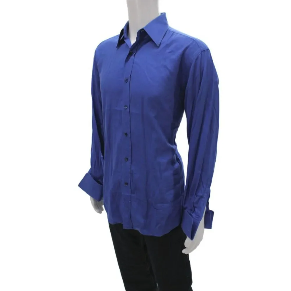 Gucci Mens Blue Dress Shirt 100% Cotton Collared Long Sleeve Size L